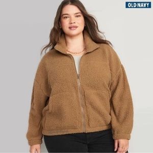 Never worn tags off Old Navy slouchy Sherpa zip up in brown — brand new!